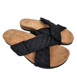 Earth Origins Oceana Adjustable Black Quilted Cross Strap Slide Sandal 9.5